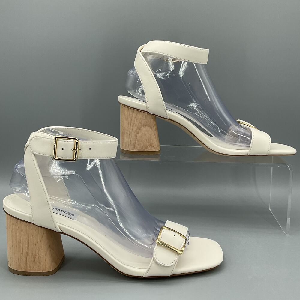 NEW Steve Madden Women’s Mindi Leather Ankle Strap Sandals White Size 9M